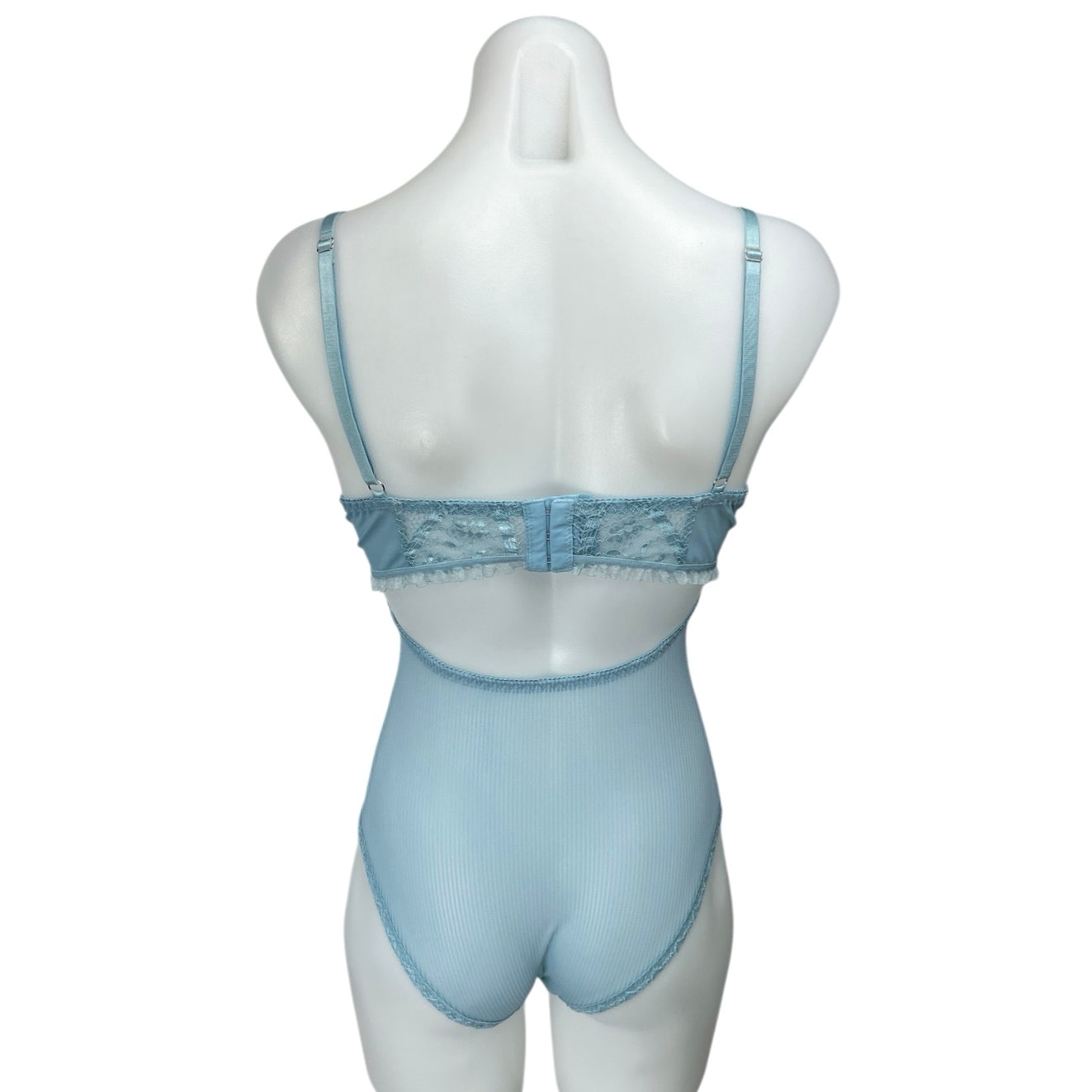 Kat The Label Blue Lace Floral Sleeveless Cami Camisole Tank Teddy Bodysuit M — image 2 of 5
